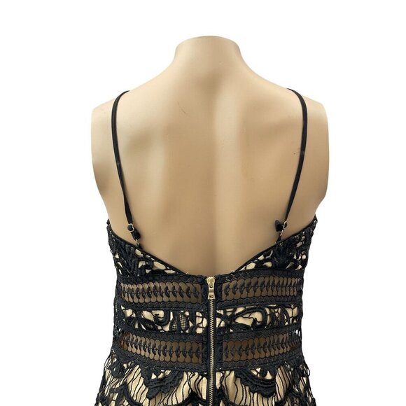 Saylor Black Guipure Lace Fringe Hem Spaghetti Strap Deep V-Neck Midi Dress S - Picture 5 of 11